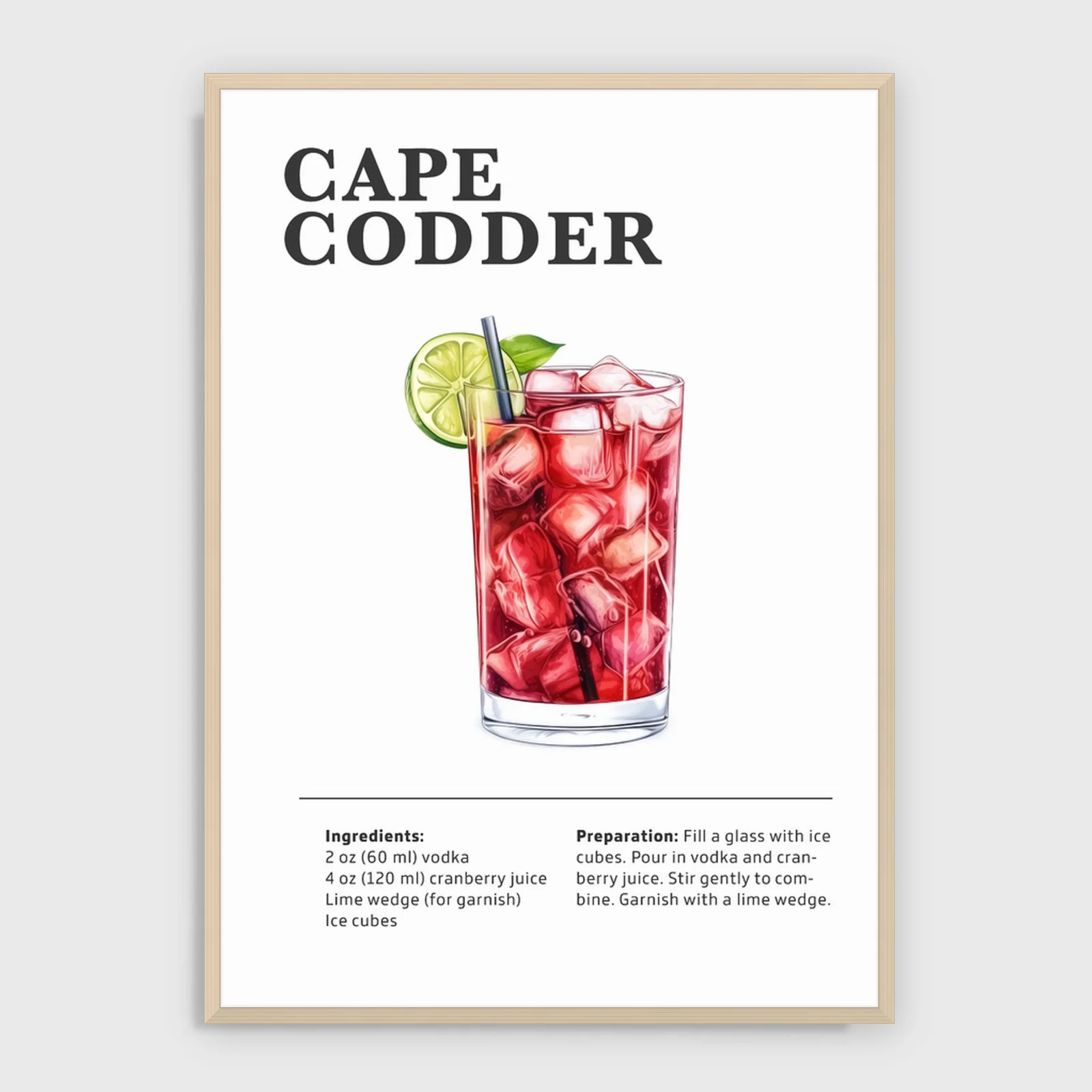 Drinkar – Cape Codder – akustiktavla med tryck, ljus ram