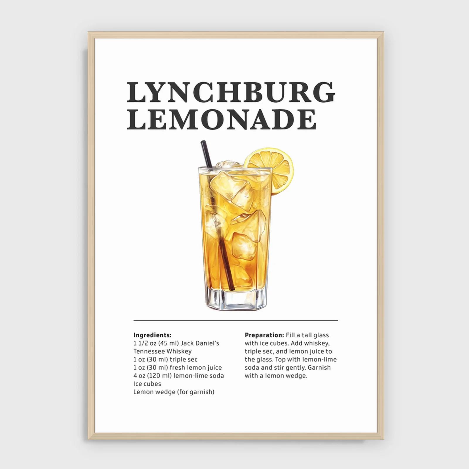 Drinkar – Lynchburg Lemonade – akustiktavla med tryck, ljus ram