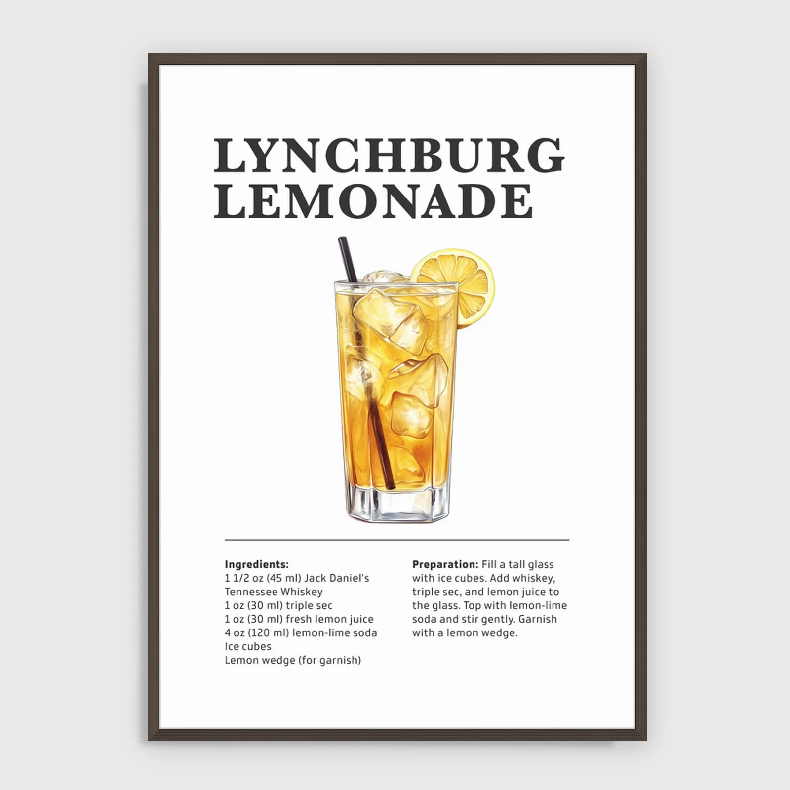 Drinkar – Lynchburg Lemonade – akustiktavla med tryck, mörk ram